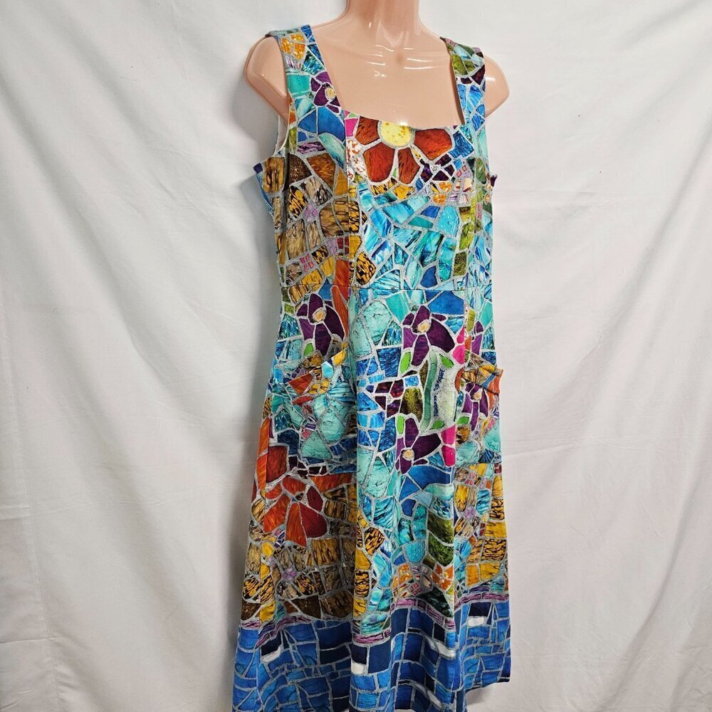 Simply Art by Dolcezza Floral Landscape Abstract Art Midi Dress Women Size L - Picture 4 of 11